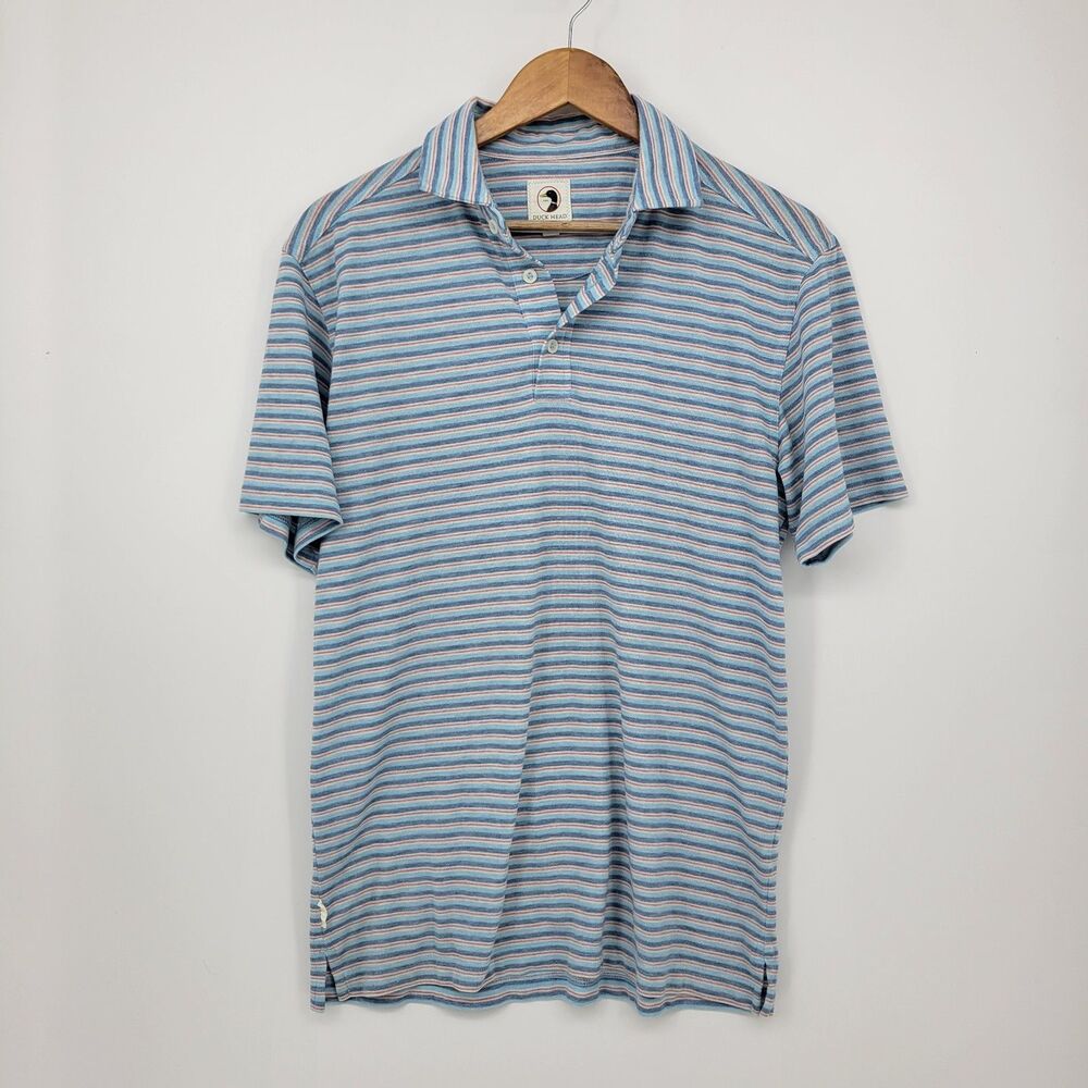 Duck Head Polo Mens Small Striped Blue Short Sleeve Preppy Casual Beach Summer